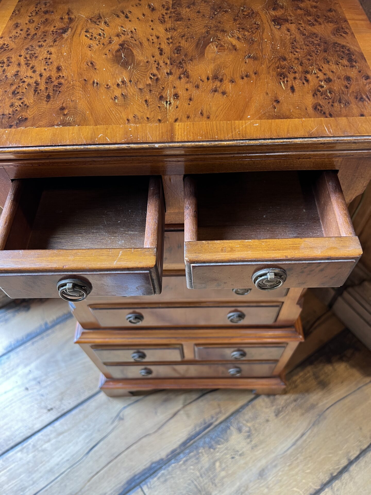 Vintage Burr Walnut Bevan Funnel Miniature Chest on Chest of Drawers - Image 5