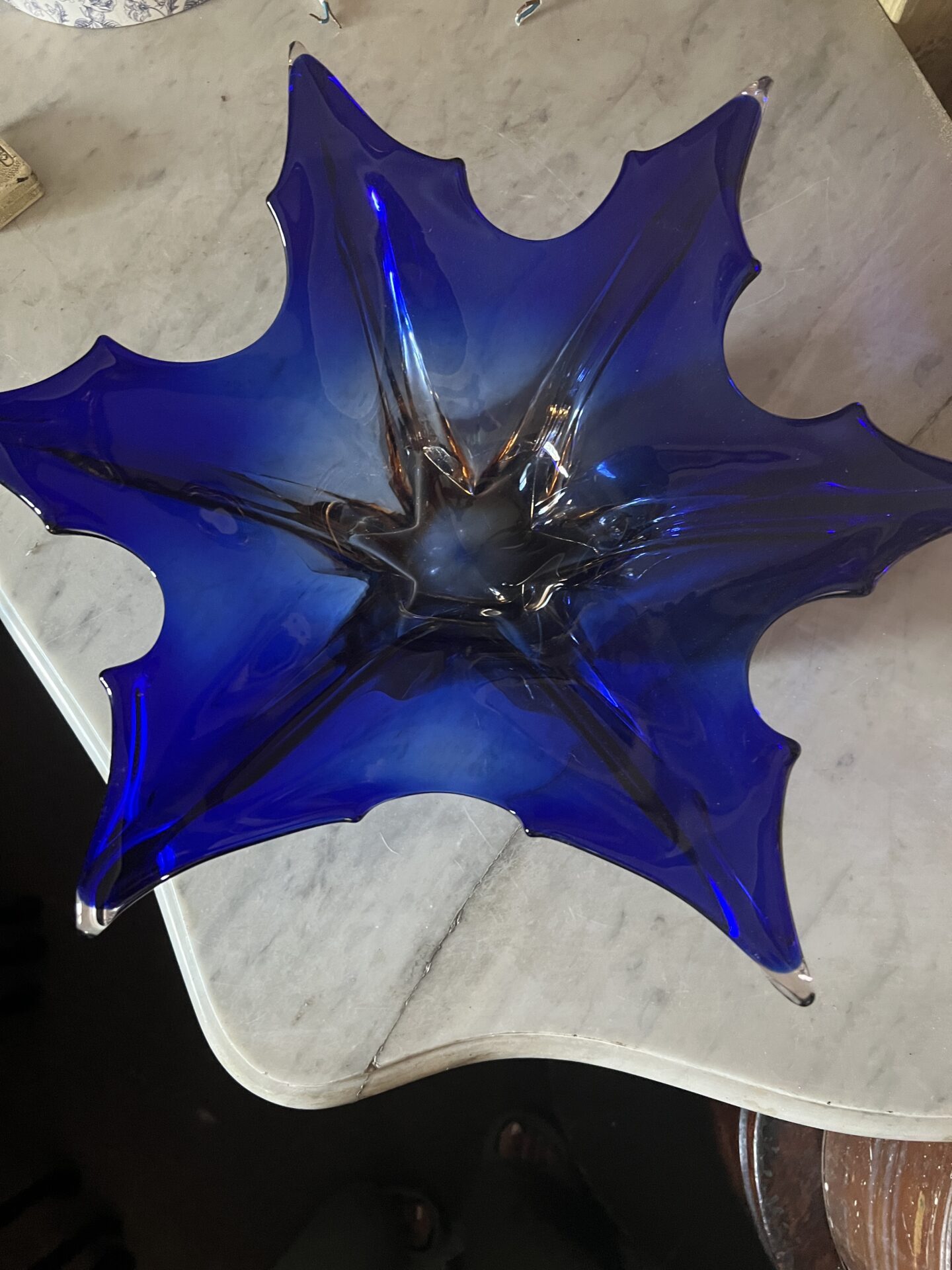 Large Vintage Murano Cristallo Venezia Sommerso Blue Star Shaped Bowl - Image 2
