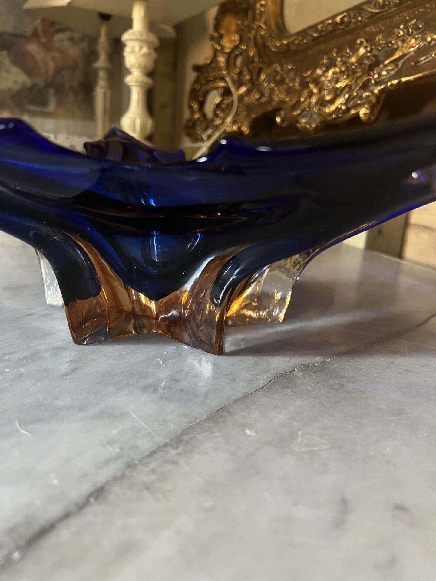 Large Vintage Murano Cristallo Venezia Sommerso Blue Star Shaped Bowl - Image 3