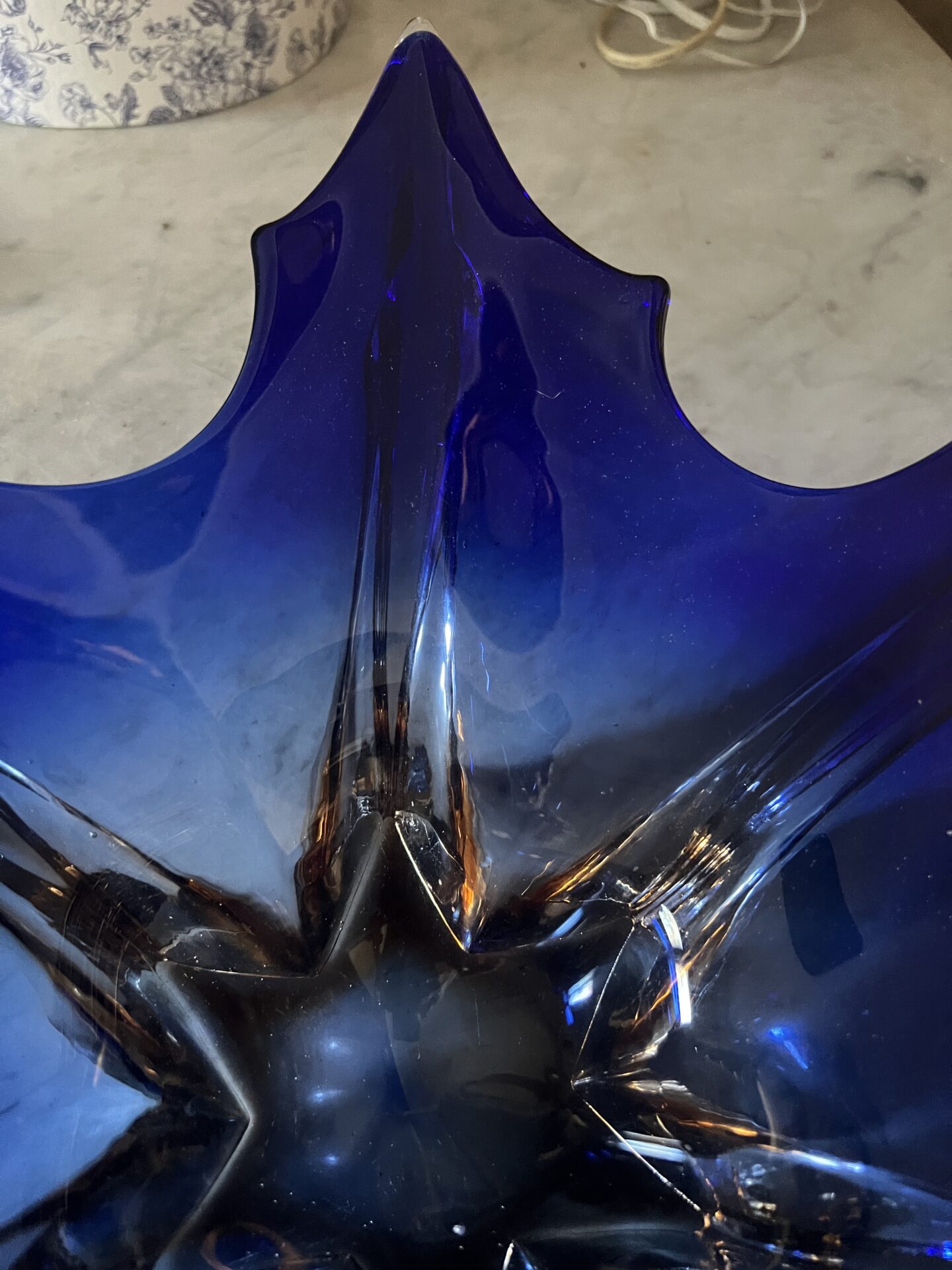 Large Vintage Murano Cristallo Venezia Sommerso Blue Star Shaped Bowl - Image 8