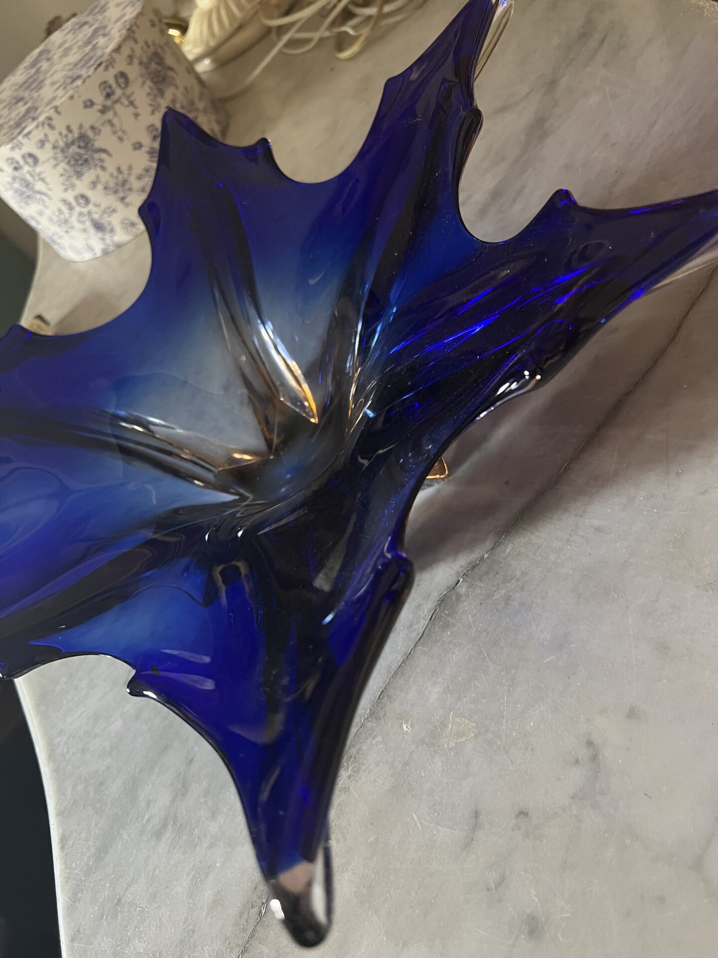 Large Vintage Murano Cristallo Venezia Sommerso Blue Star Shaped Bowl - Image 7