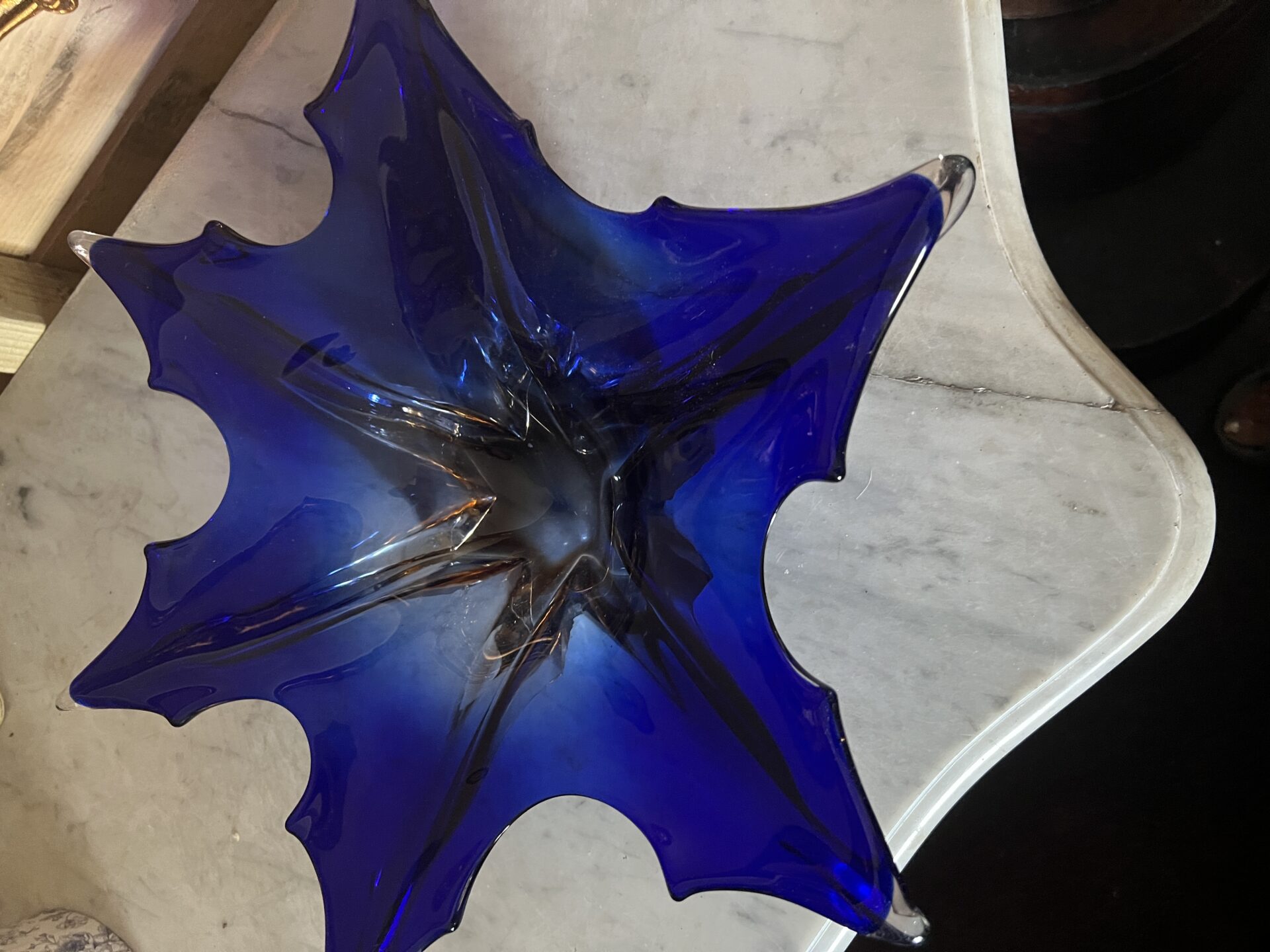 Large Vintage Murano Cristallo Venezia Sommerso Blue Star Shaped Bowl - Image 5